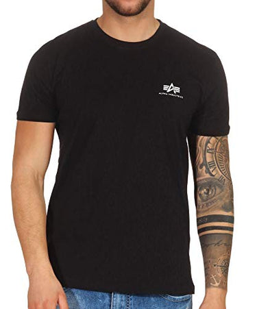 Alpha Industries Herren Basic T Small Logo T-Shirt, Blickdicht, Black/Blue, X-Large im Sale